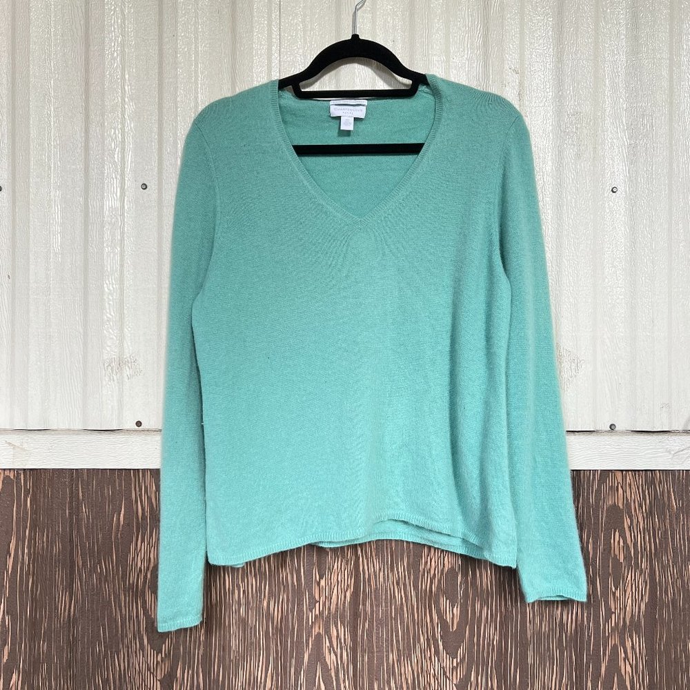 Charter Club 100% cashmere sweater v neck women's green size Petite large PL